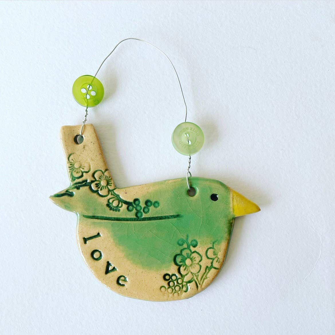 Ceramic Love Bird Hanging Decoration, Made in Wales