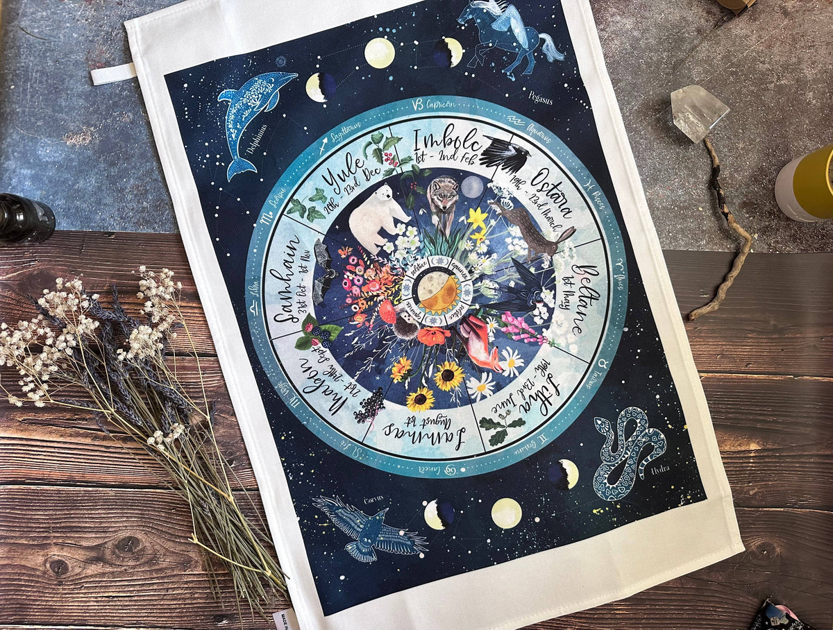 Glitter & Earth - Tea towel - wheel of the year