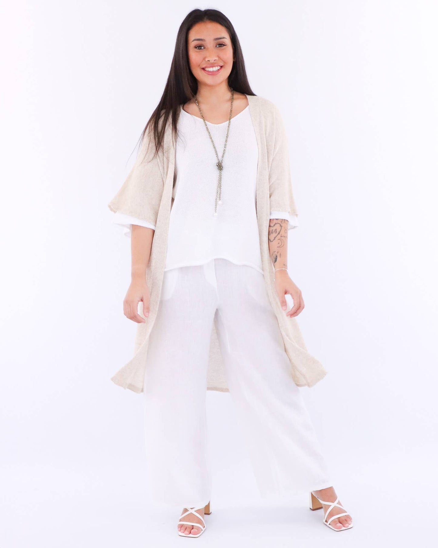 Cadenza Cotton Blend Long Kimono: Taupe