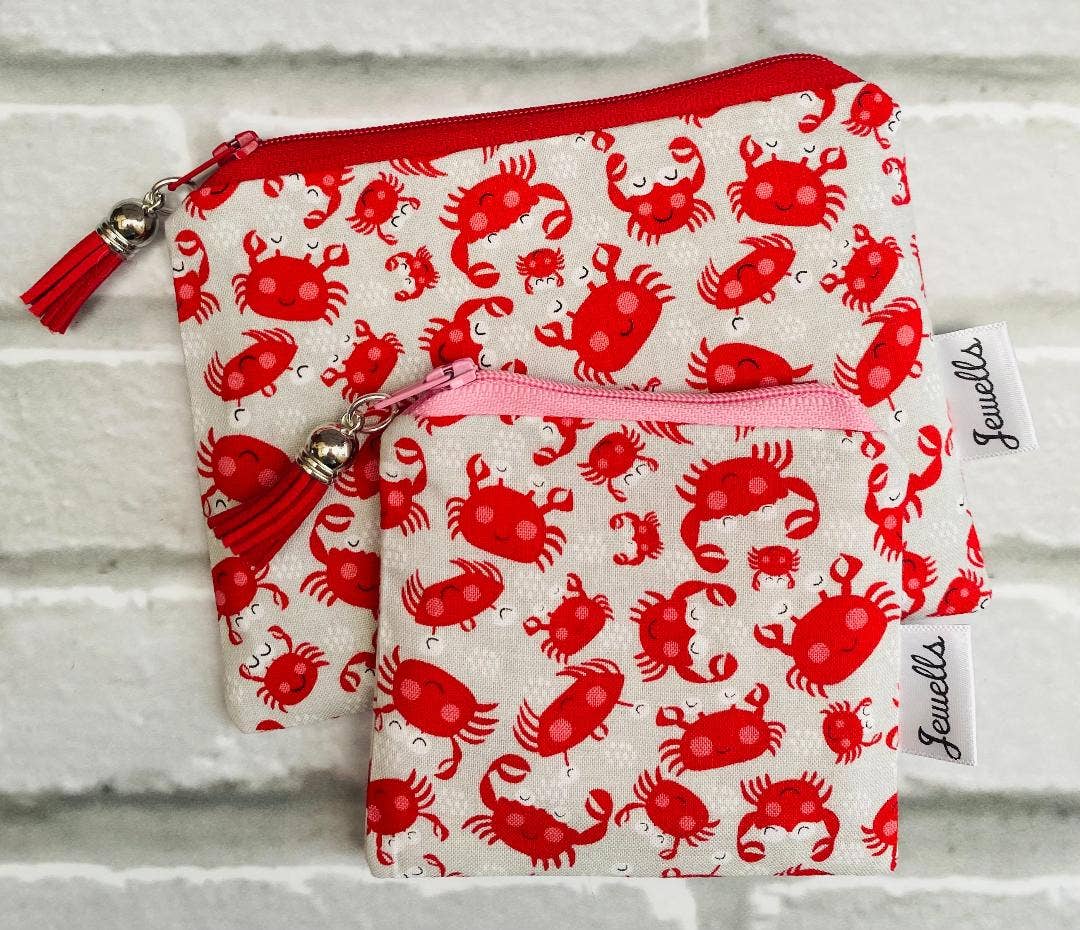 Jewells - Sealife fabric coin purse pouch 2 sizes Crab Shark Jellyfish