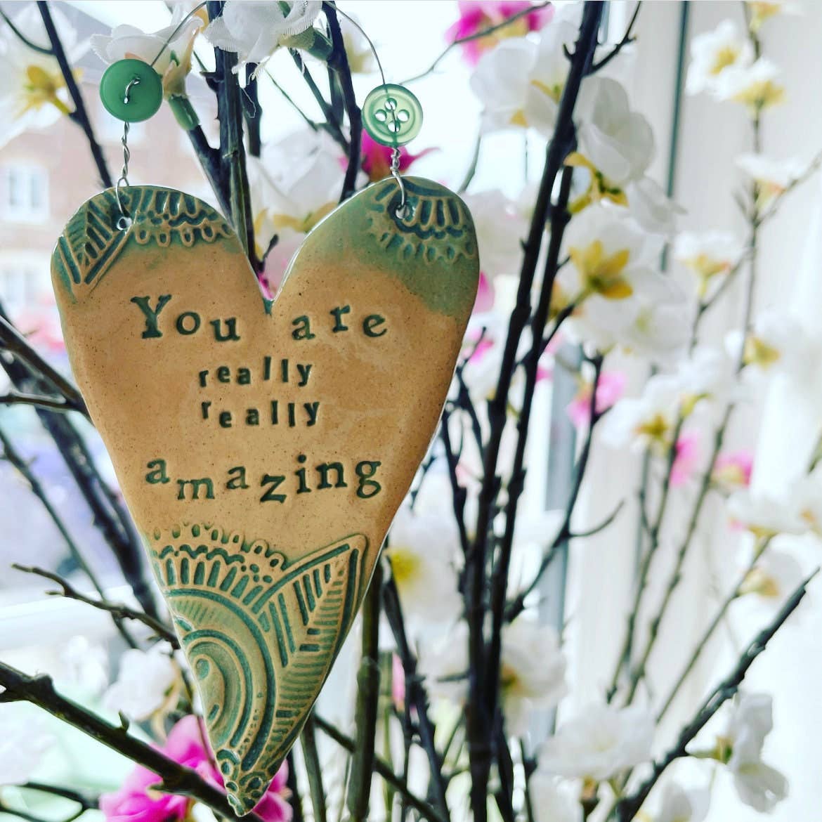 Ceramic Hanging Heart, 'You are Amazing' Gift, Made in Wales