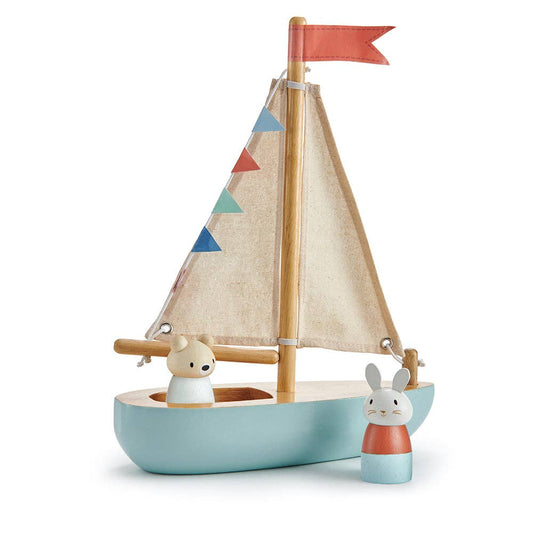 Threadbear Design UK - Sailway Wooden Toy Boat with Bubble and Squeak Dolls