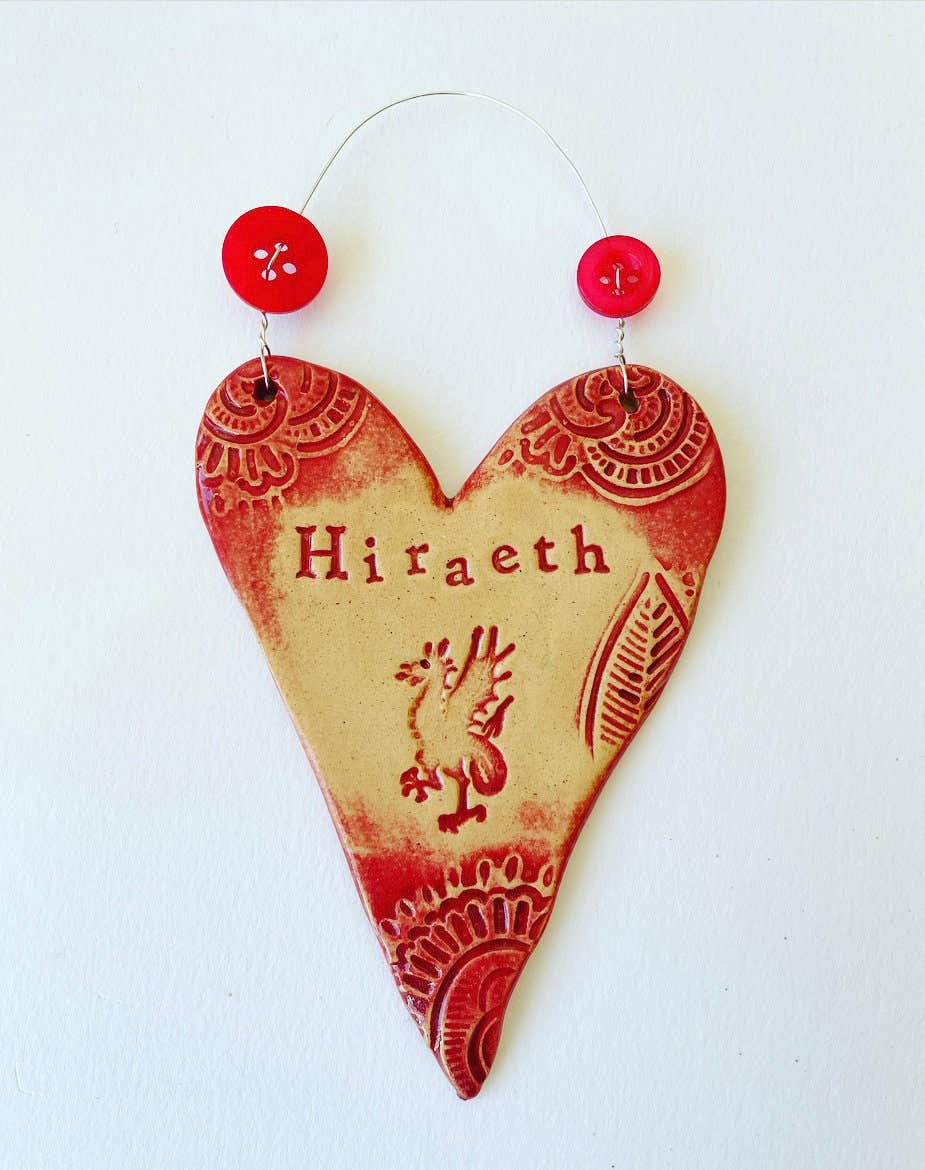 Handmade Ceramic Hiraeth Heart: Welsh Dragon Wall Decor