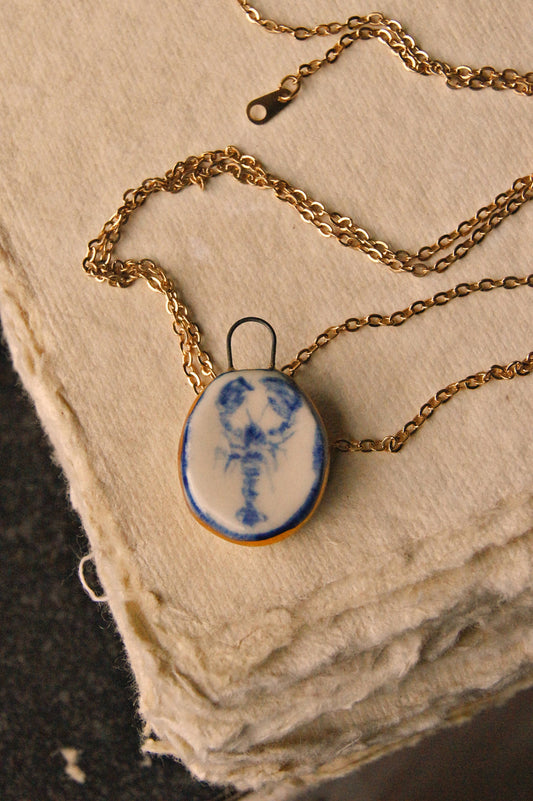 Eloise Rose Design Studio - Porcelain Lobster Pendant with 24 karat Gold Lustre  