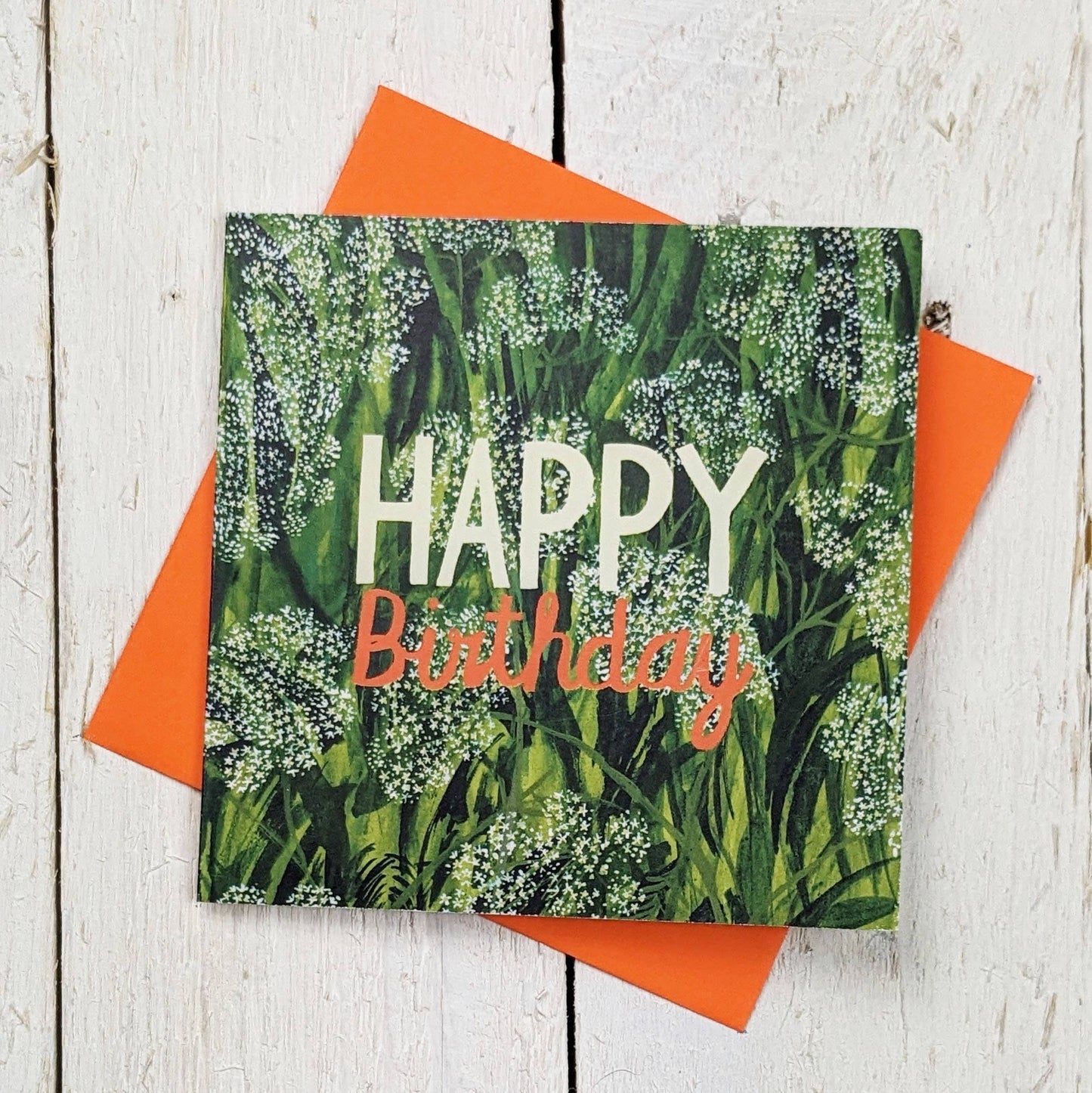 Driftwood Designs - Birthday Cow Parsley Square Greetings Card