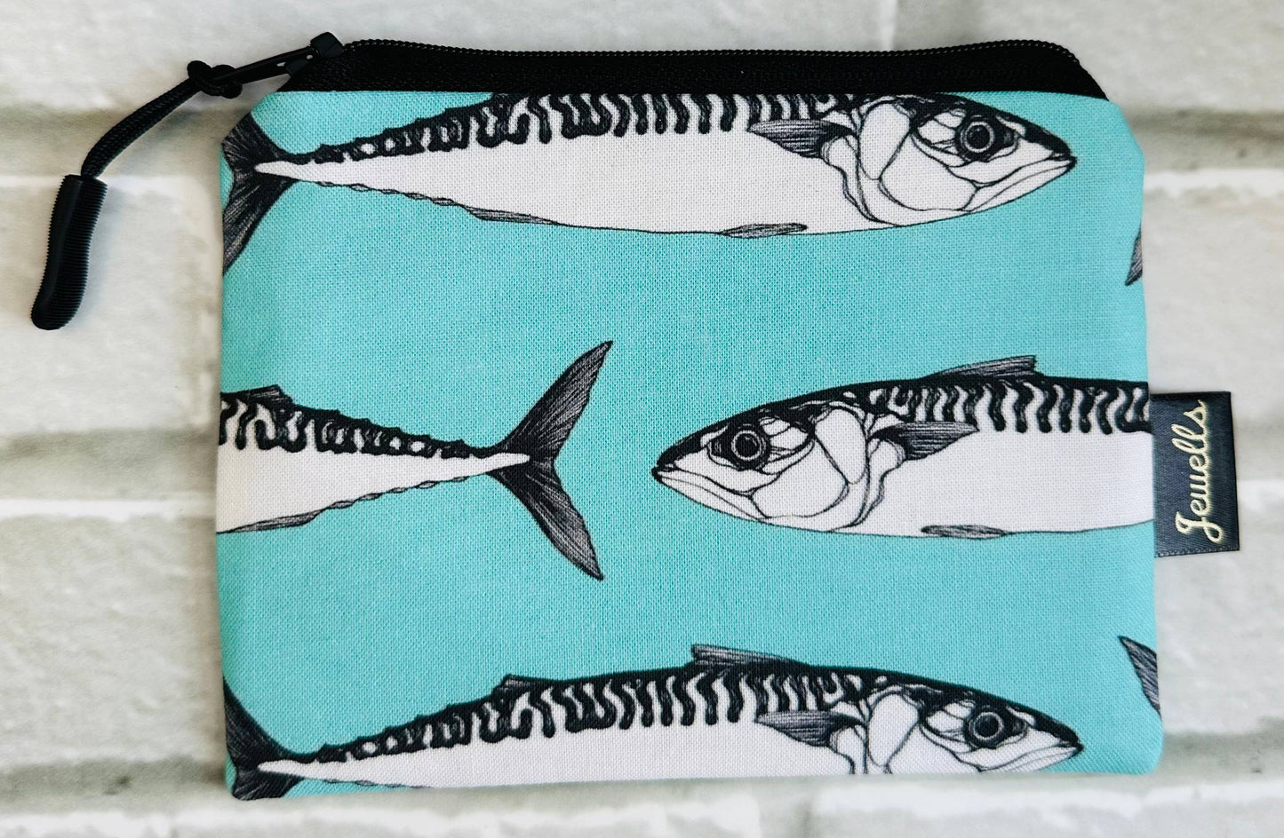 Jewells - Mackerel fabric coin purse pouch fish turquoise