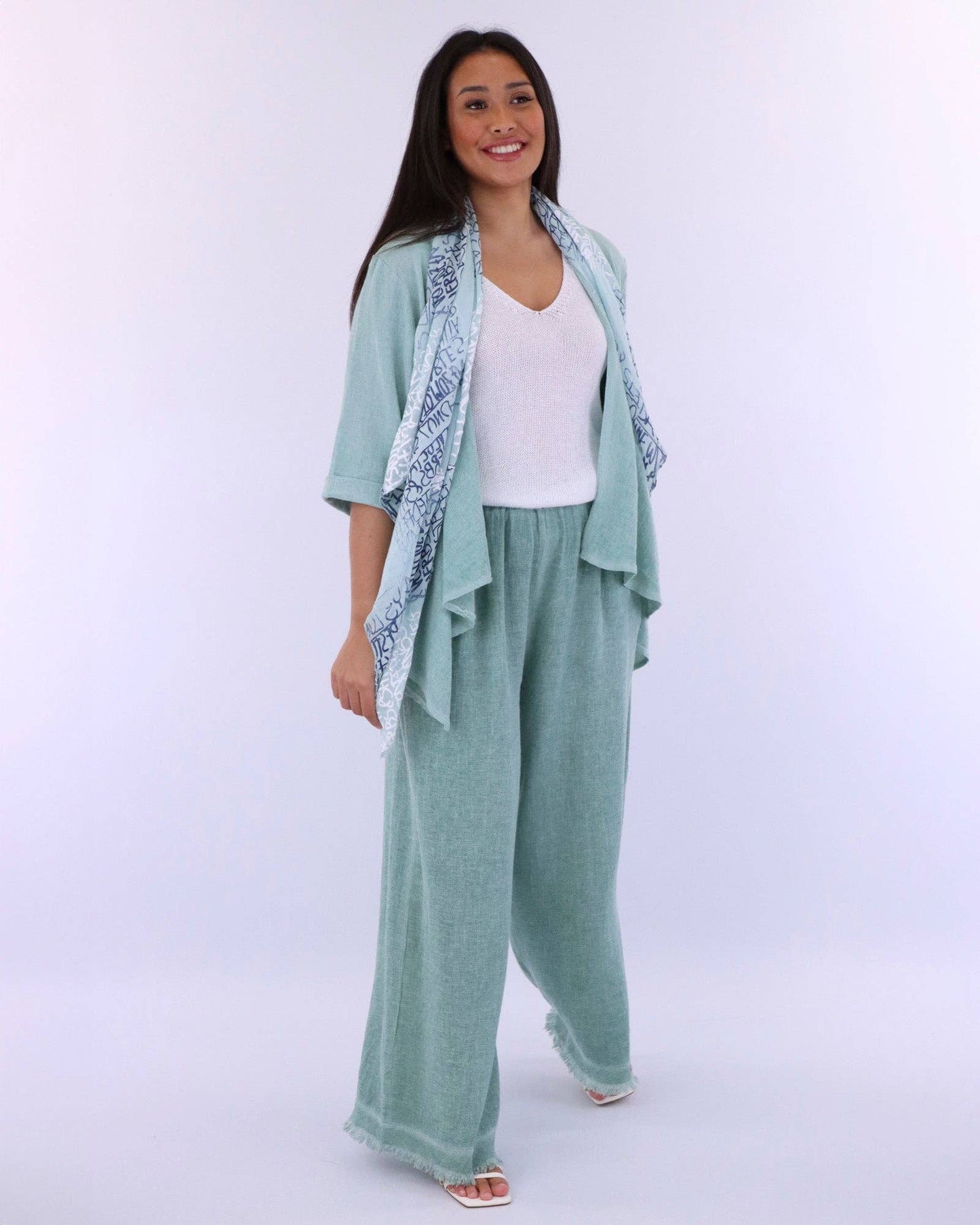 Cadenza Linen and Cotton Blend Waterfall Front Cardi: One Size