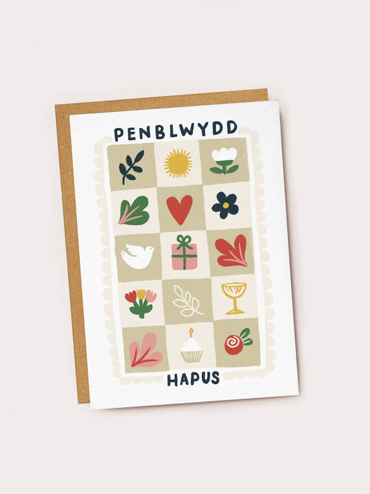 Penblwydd Hapus Folk Icons - Welsh Language Card - Birthday
