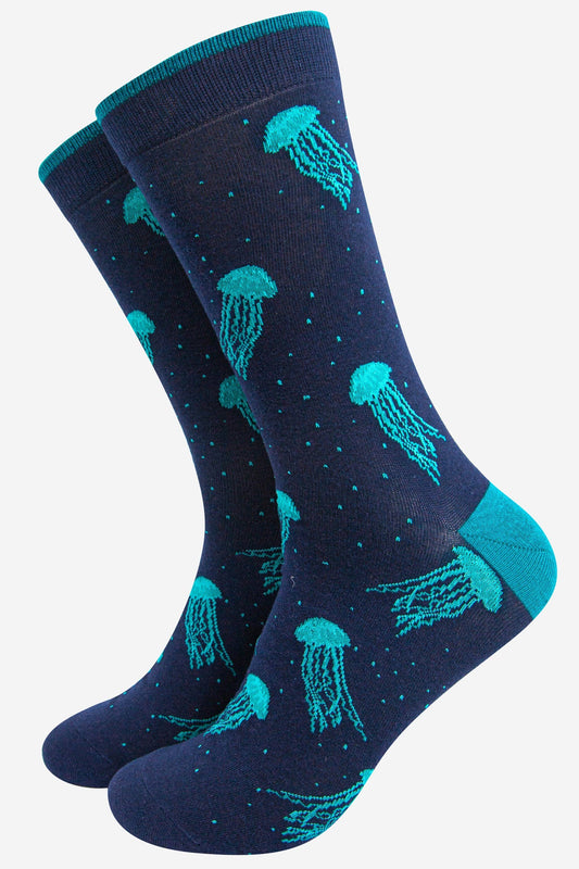 Men's Bamboo Socks - Blue, Jellyfish