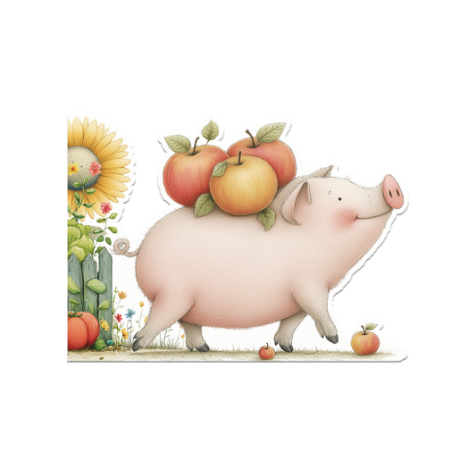 Farm Greeting Card, Die-cut: 'The Apple Pigs'