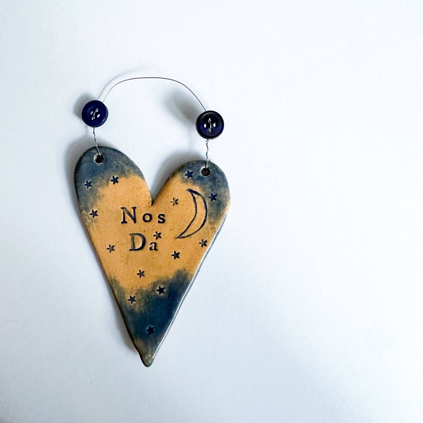 Nos Da Ceramic Hanging Heart Made in Wales