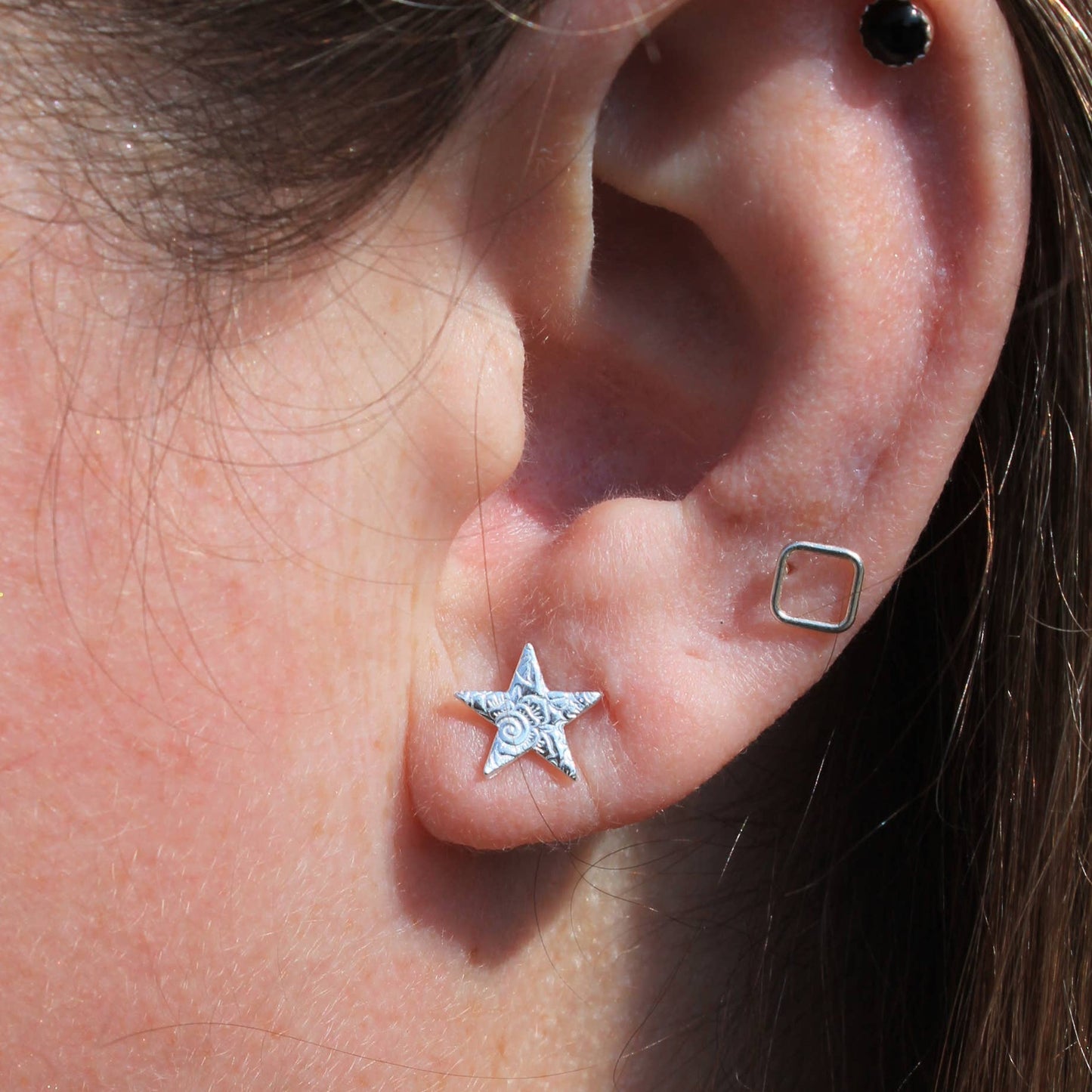 Sterling Silver Textured Star Studs
