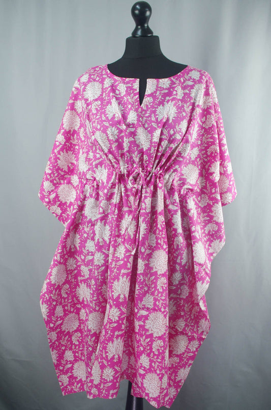 Kanthor Decor Block Printed Cotton Coverup / Kaftans - Pink Celebrations