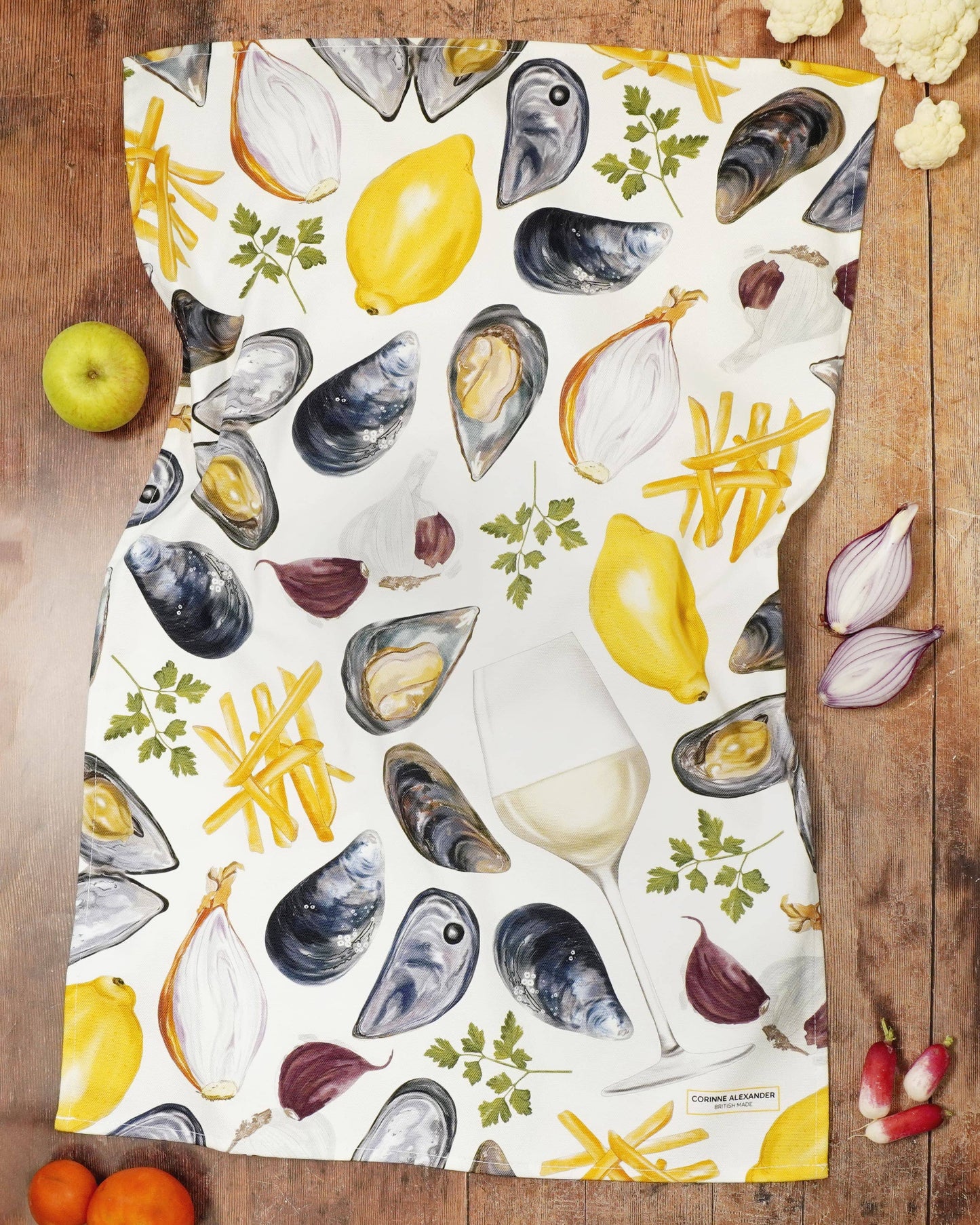 Moules Frites Tea Towel - British Made - Cotton - Seaside