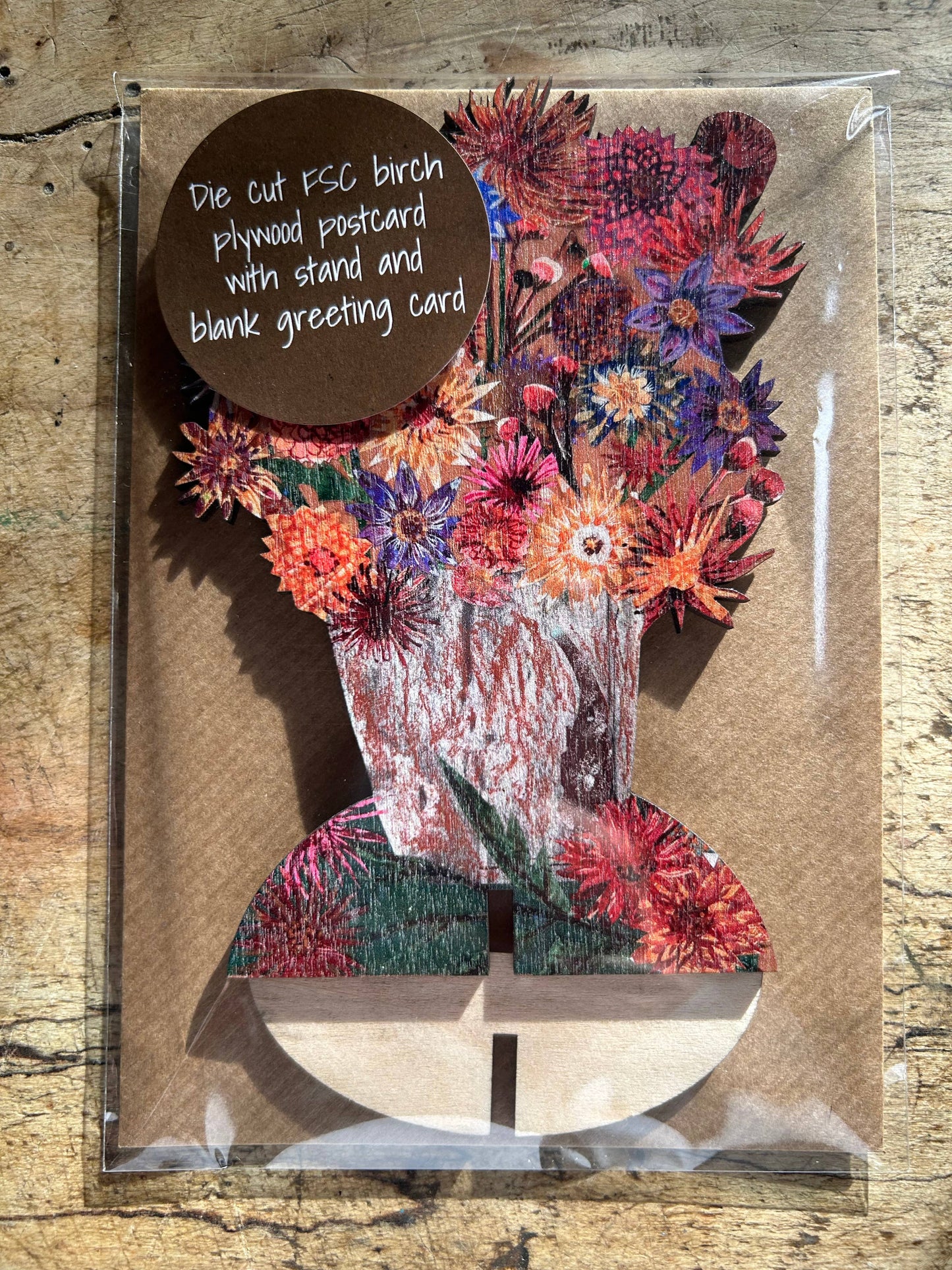 Clare O’Neill Artworks - Dazzling Dahlias laser cut birch plywood keepsake and stand