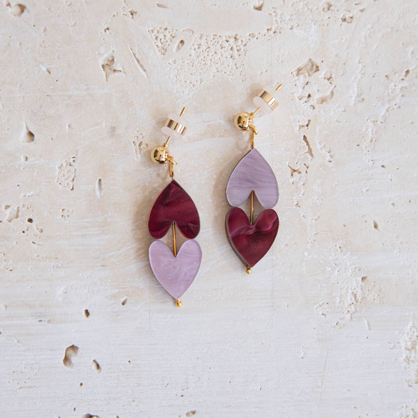 Pepper You Queen of Hearts Drop Earrings in Merlot Red & Lilac Marble