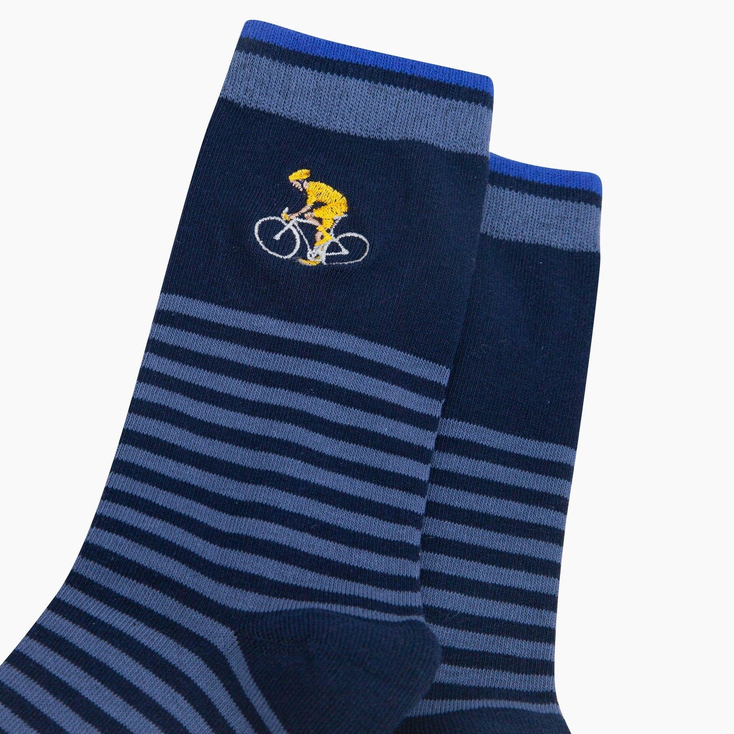 Embroidered Cyclist Striped Combed Cotton Socks in Blue