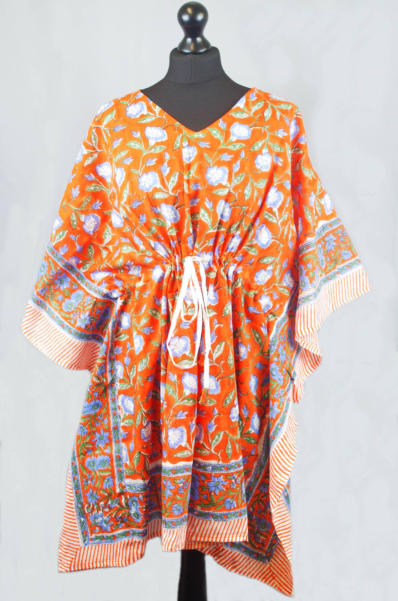 Kanthor Decor Block Printed Cotton Coverup / Kaftans -Orange