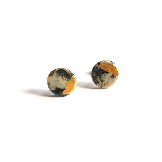 Helen Chalmers - Glass and Gold Midi Stud Earrings, Stone Marble Effect