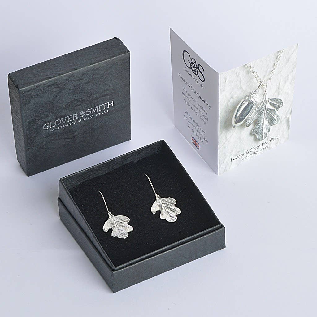 Oak Leaf Drop Earrings English Pewter Jewellery