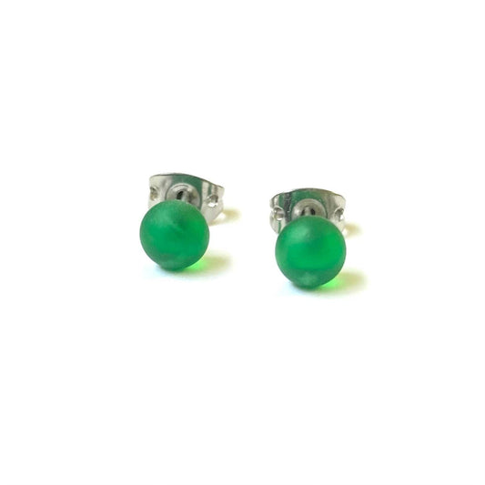 Helen Chalmers - Frosted Emerald Handmade Glass Mini Stud Earrings