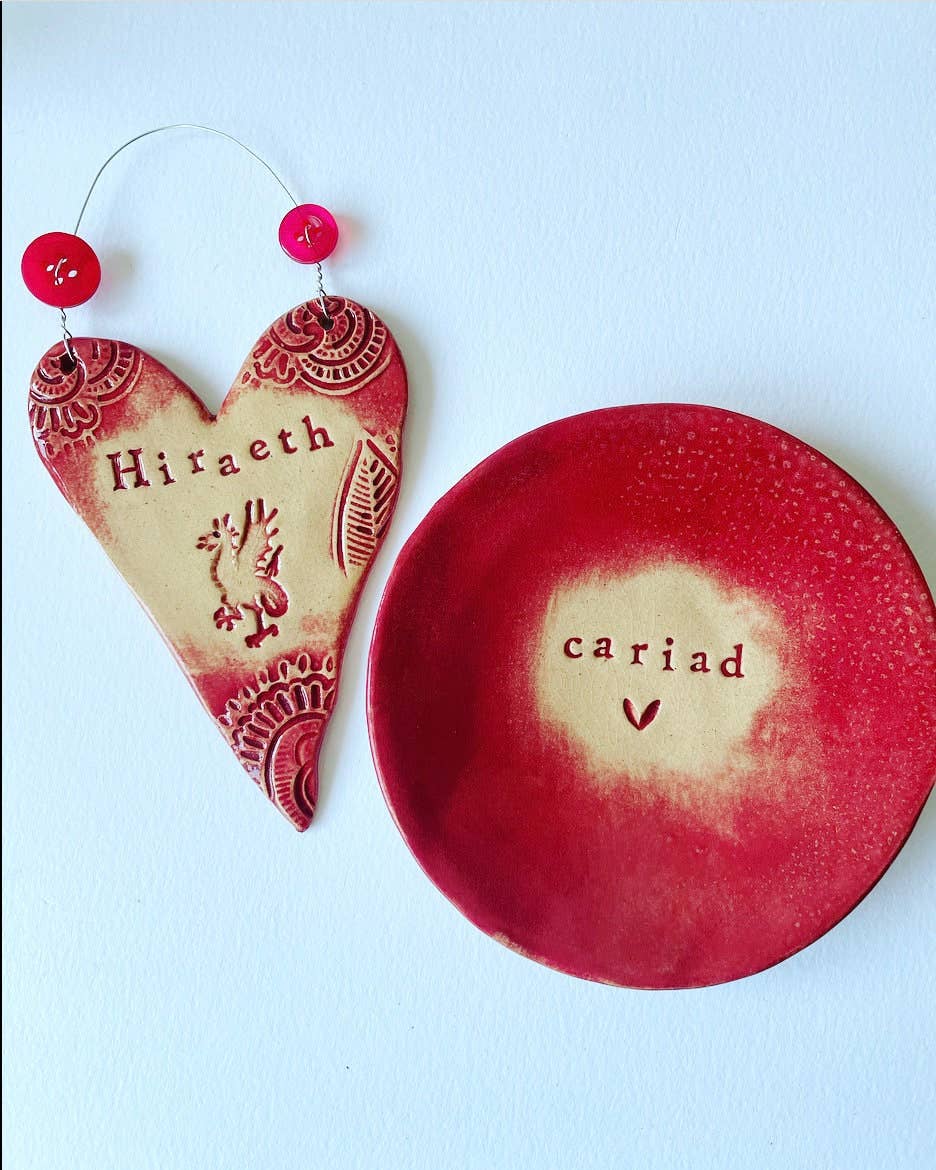 Handmade Ceramic Hiraeth Heart: Welsh Dragon Wall Decor