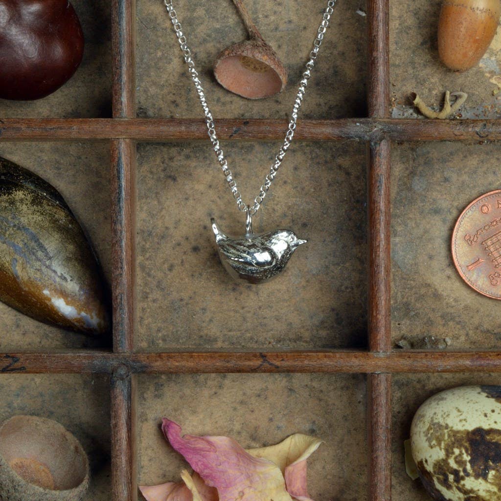 Wren Bird Necklace, English Pewter Jewellery