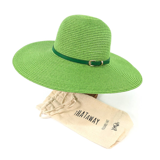 Black Ginger - Bright and Bold Wide Brim Foldable Hat - Parakeet Green