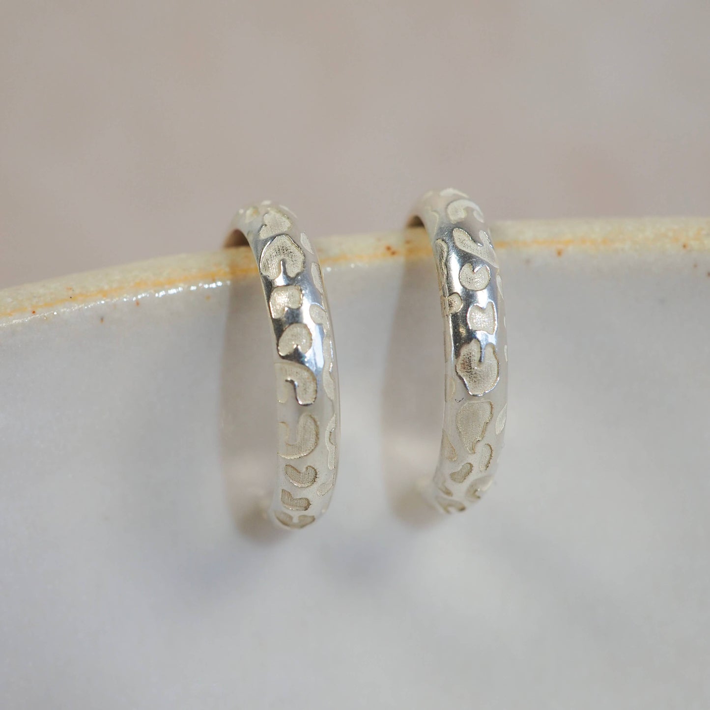 Lucy Kemp - Sterling Silver Light Leopard Print Textured Hoops