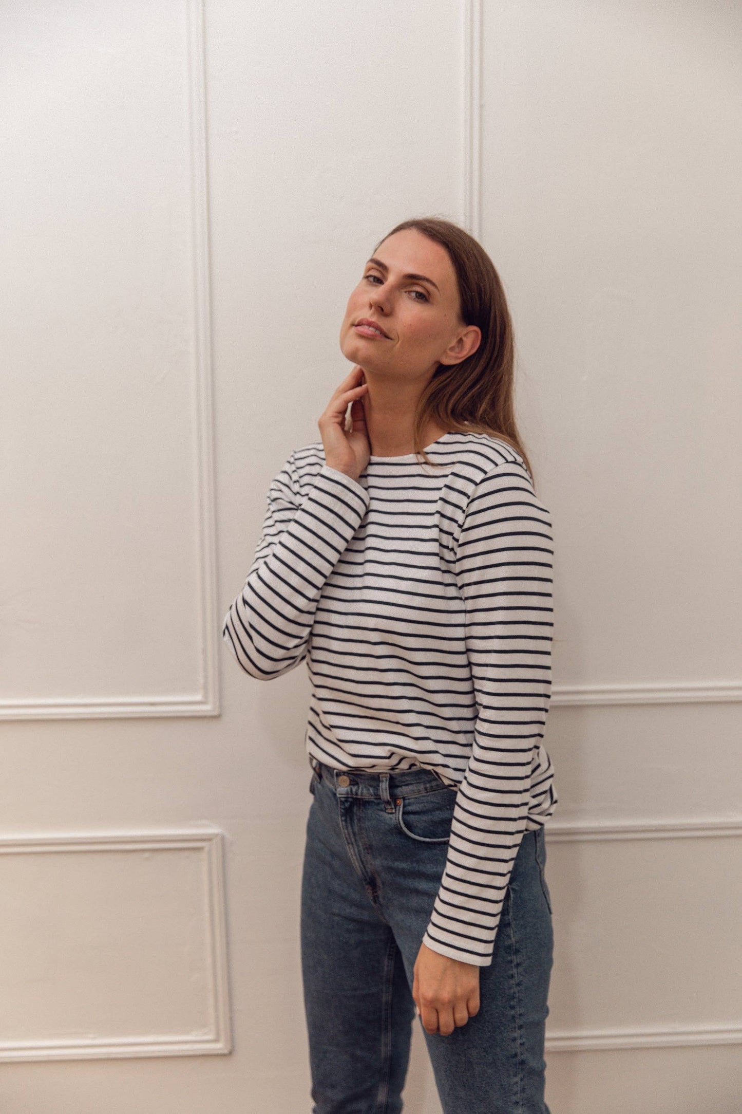 Ivy Layla Organic Cotton Crew Navy Breton:  100% Organic Cotton