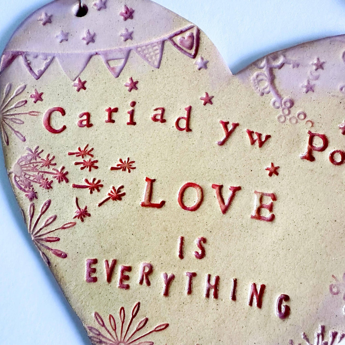 Welsh Ceramic Heart: Love is Everything, Handmade in Wales