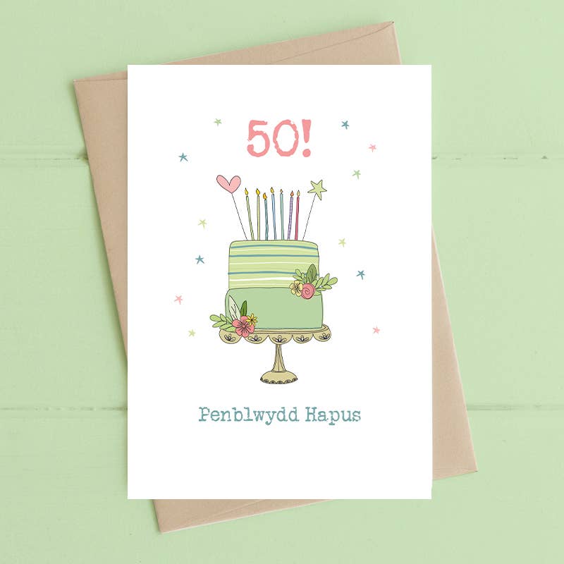 Dandelion Stationery - Welsh Card - Penblwydd Hapus - 50 (Happy Birthday - 50)