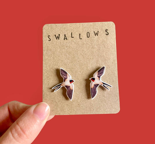 RatBeanCat - Little Swallow bird earrings 