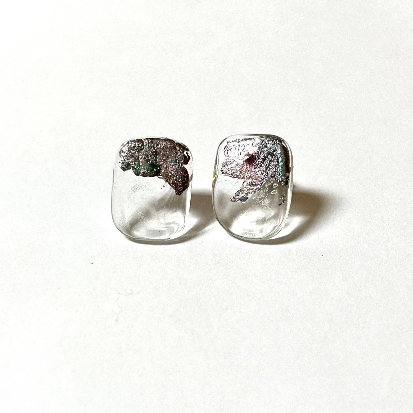 Helen Chalmers - Freeform Panel Stud Earrings, Recycled Whisky Bottle and Palladium