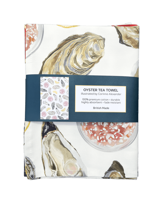 Oyster Tea Towel - British Made - 100% Cotton - Seaside
