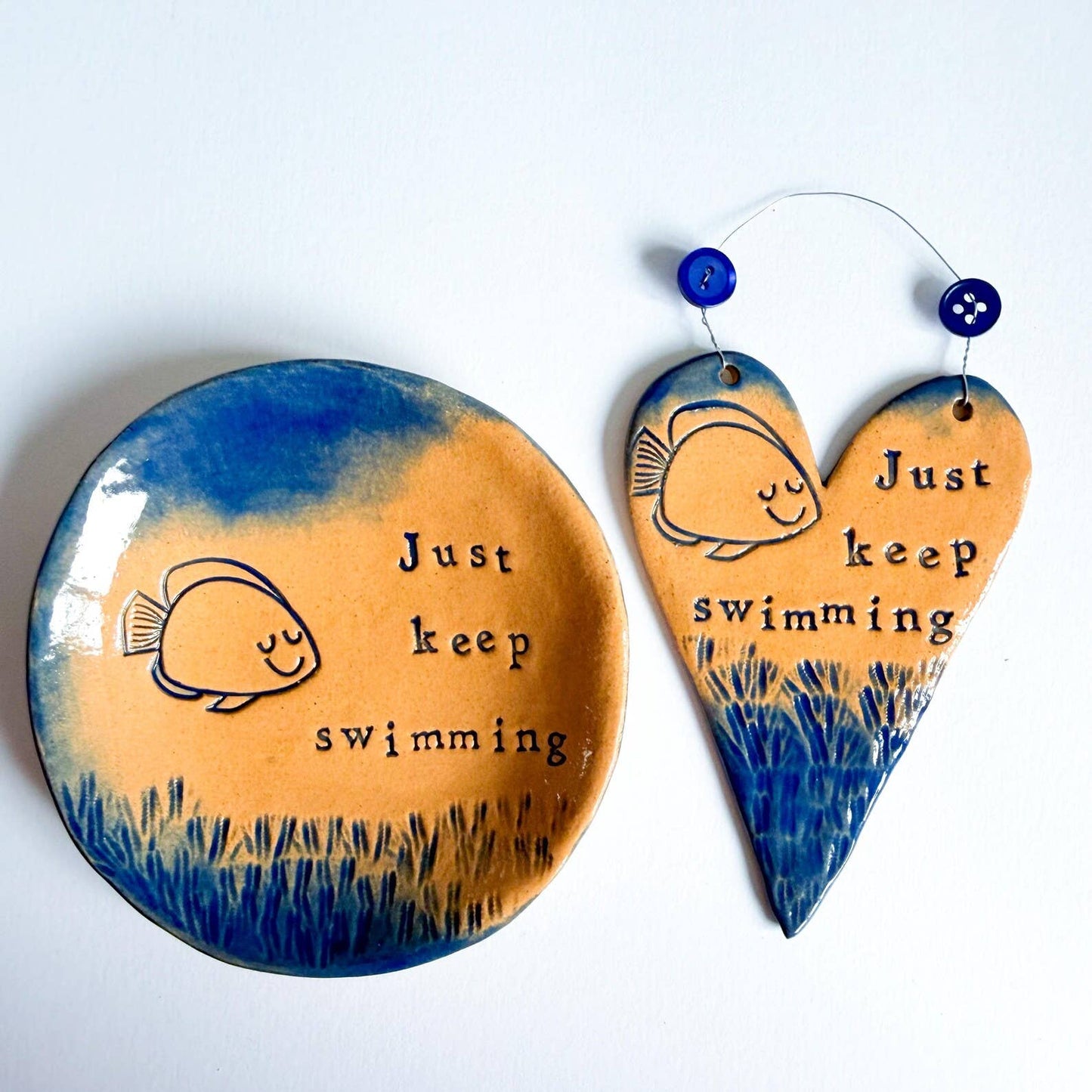 Just Keep Swimming ceramic hanging heart