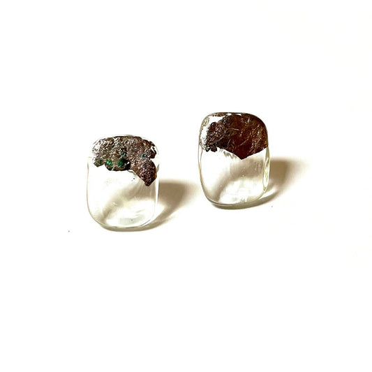 Helen Chalmers - Freeform Panel Stud Earrings, Recycled Whisky Bottle and Palladium