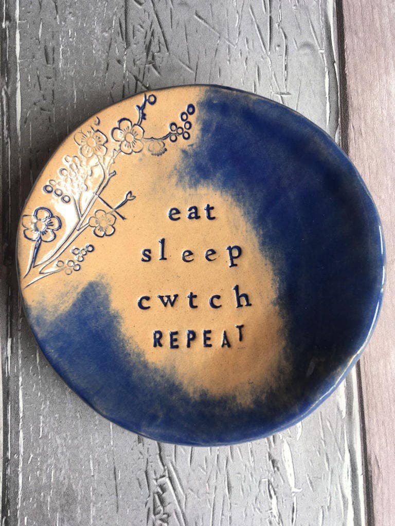 Eat Sleep Cwtch Repeat - Ceramic trinket dish -Made in Wales