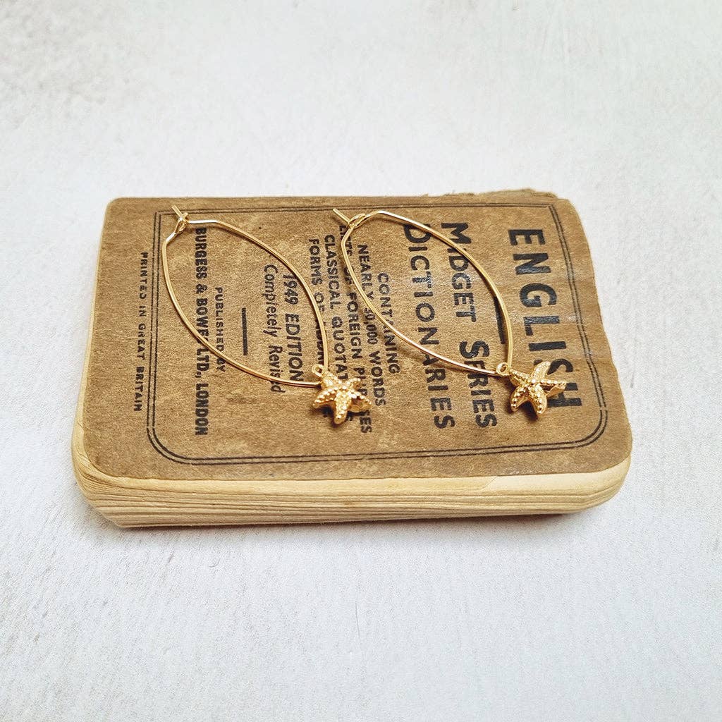 Zamsoe - Gold starfish oval Hoop Earrings in a Bottle