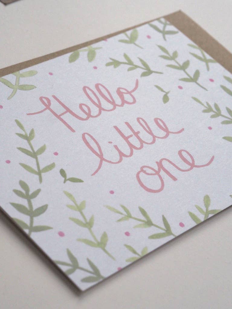 Pink 'Hello Little One' Delicate Floral New Baby Card