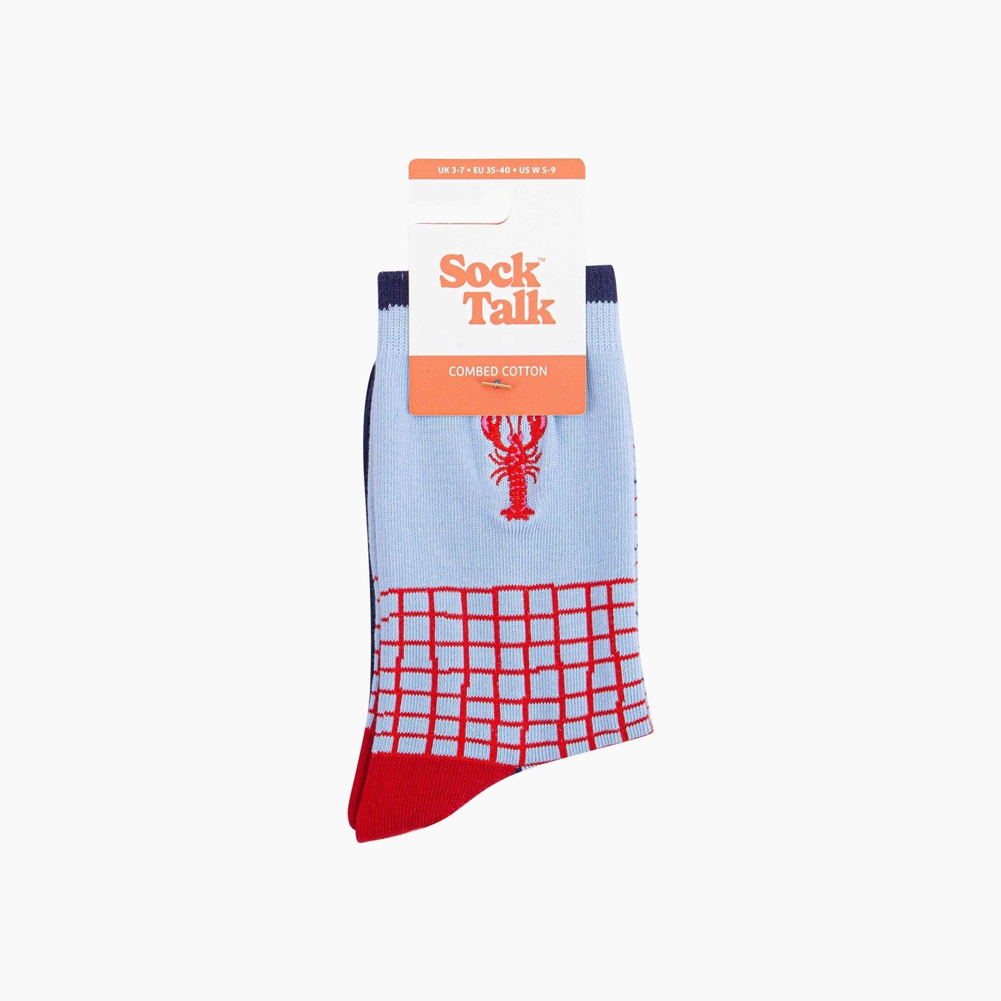 Embroidered Lobster Combed Cotton Socks in Blue/Red