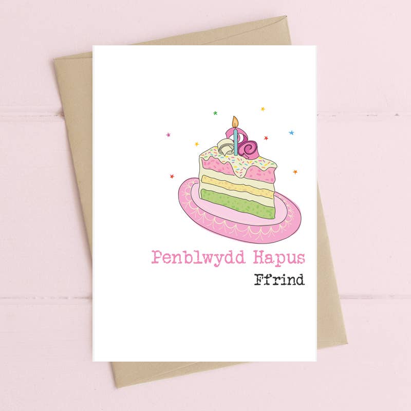 Welsh Card - Penblwydd Hapus Ffrind / Happy Birthday Friend