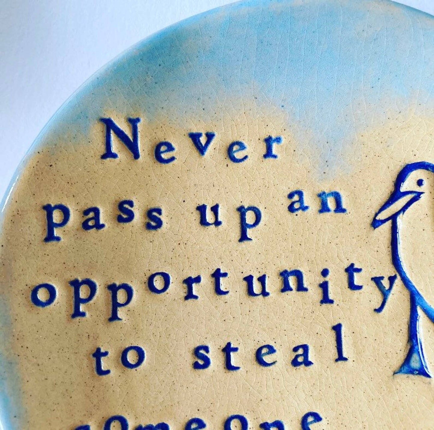 Chip Stealing Seagull Ceramic Dish: Handmade Jewelry Holder