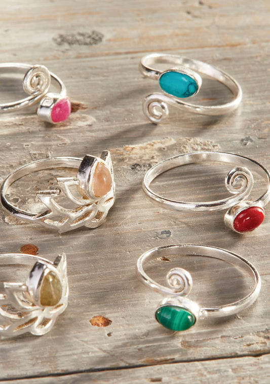 Namaste - Silver Plated Brass Ring with Stone