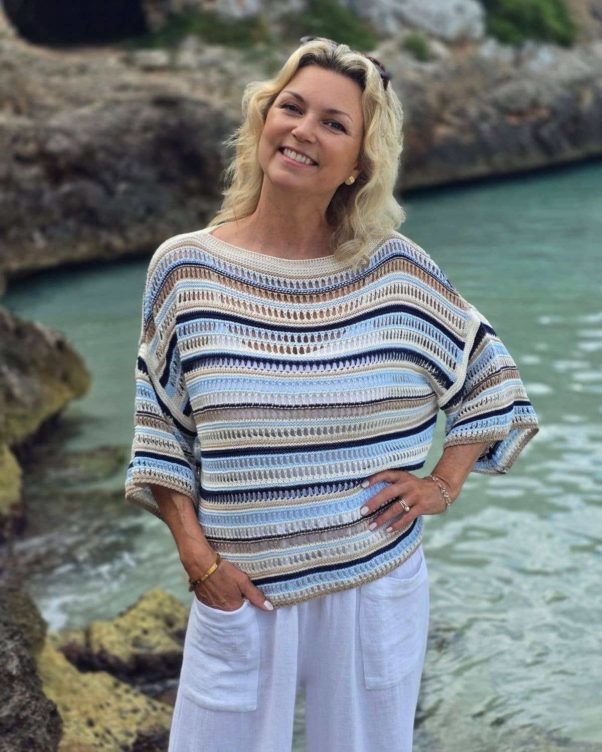 Cadenza - Cotton Blend Sienna Stripey Top