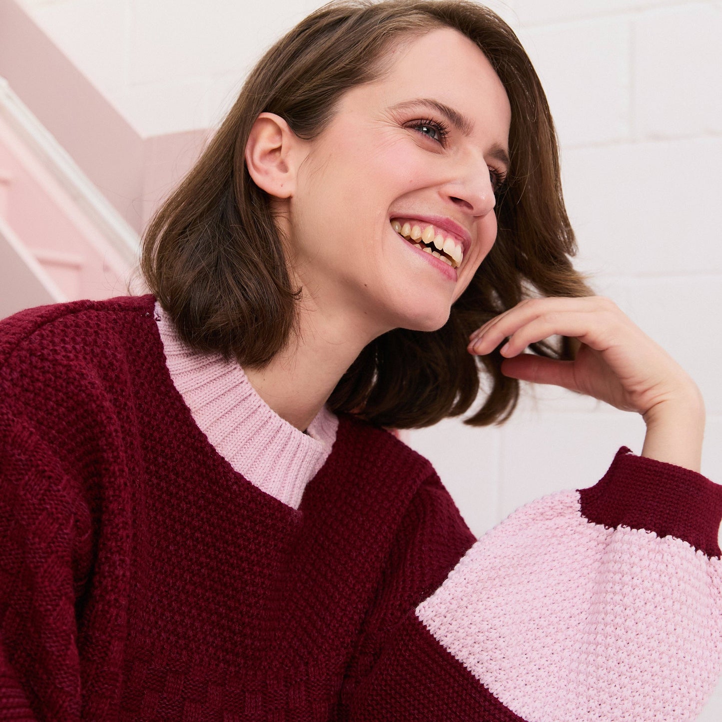 Cara & The Sky - Taz Recycled Cotton Mix Two Tone Jumper - Burgundy