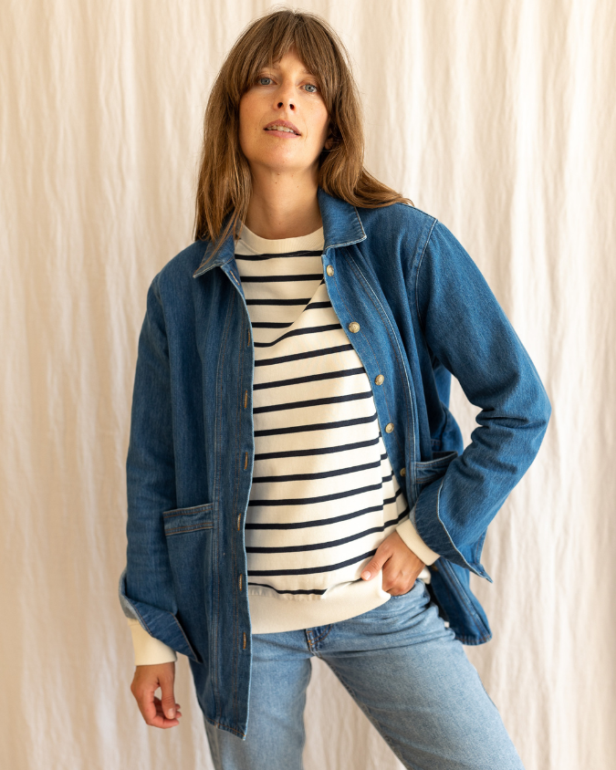 Ivy Nancy Oversized Organic Cotton Ecru/Navy Breton Sweatshirt