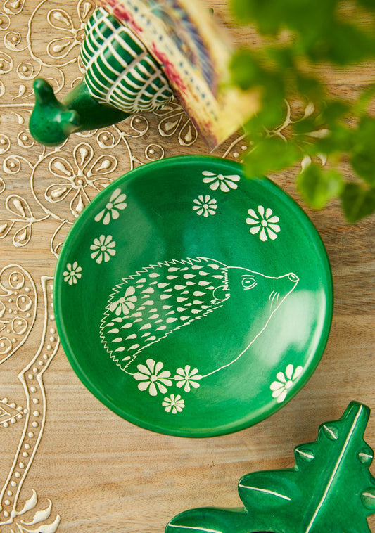 Namaste - Woodland Trinket Dish Hedgehog - Green