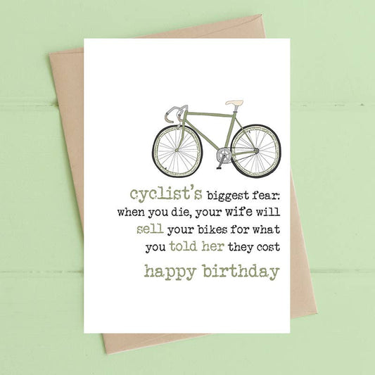 Dandelion Stationery - Cyclists Biggest Fear - Humorous Greetings Card
