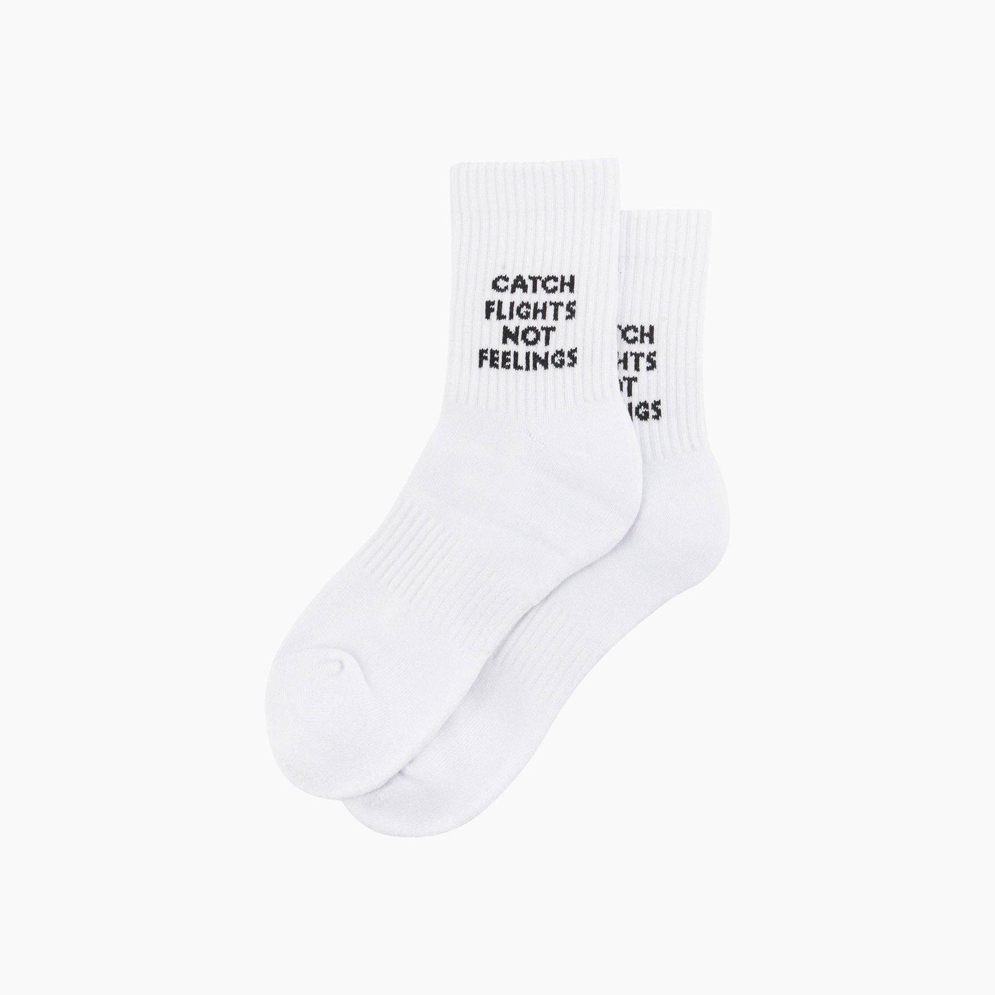 Catch Flights Not Feelings Organic Cotton Sports Socks in White
